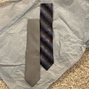 Balmain Men's Ties - Navy Zigzag and Gray Geometric